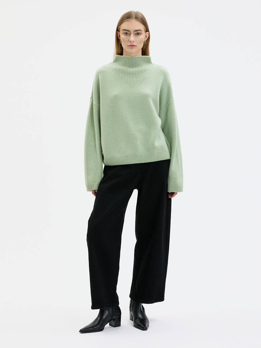 Miya Mock Neck Cashmere Sweater Laurel Green