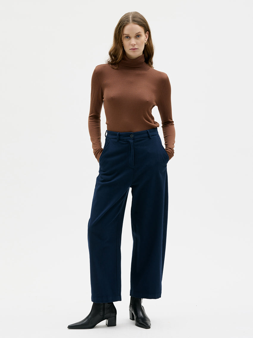 Nona Curved Trousers Cotton Cashmere Navy
