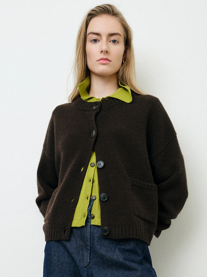 Umi Soft Wool Chunky Cardigan Morel Brown
