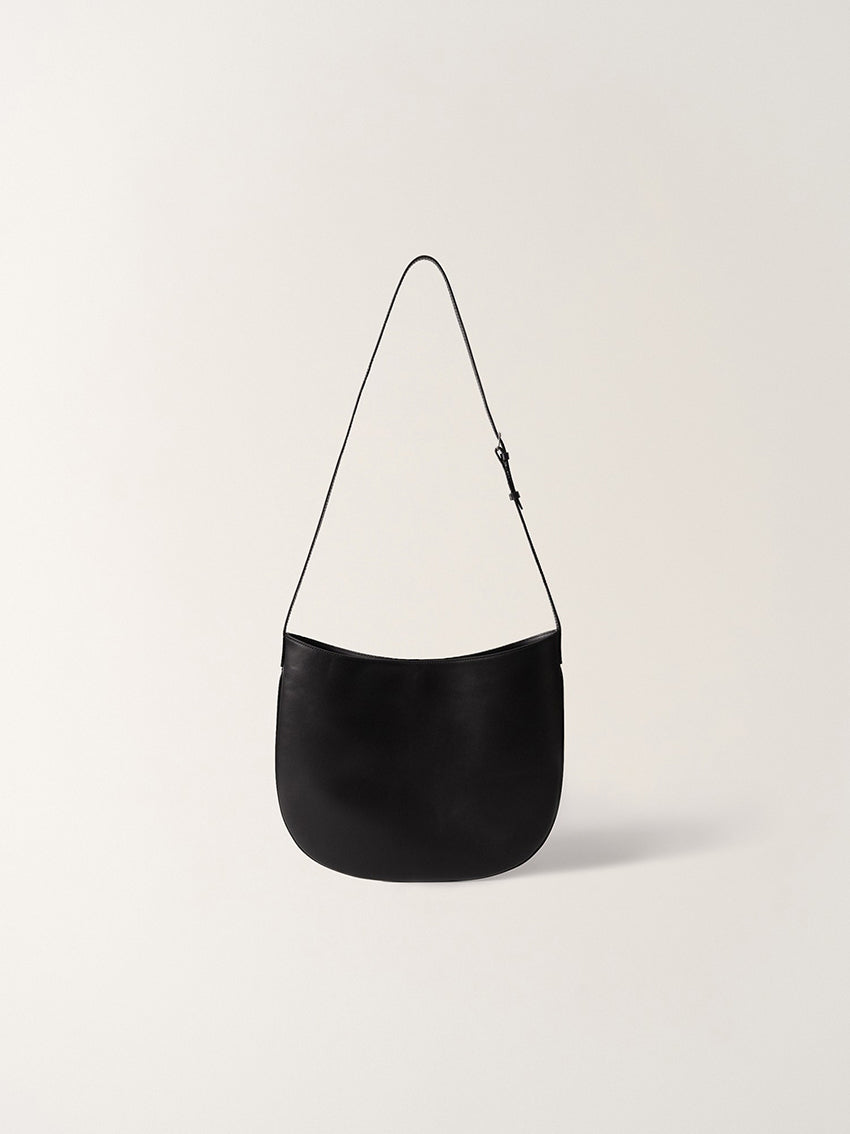 Flat Round Leather Bag Black