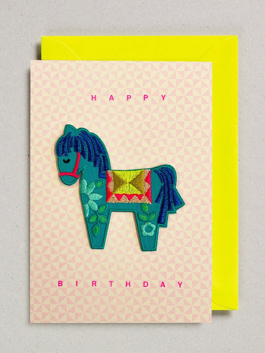 Patch Card Dala Horse Happy Birthday
