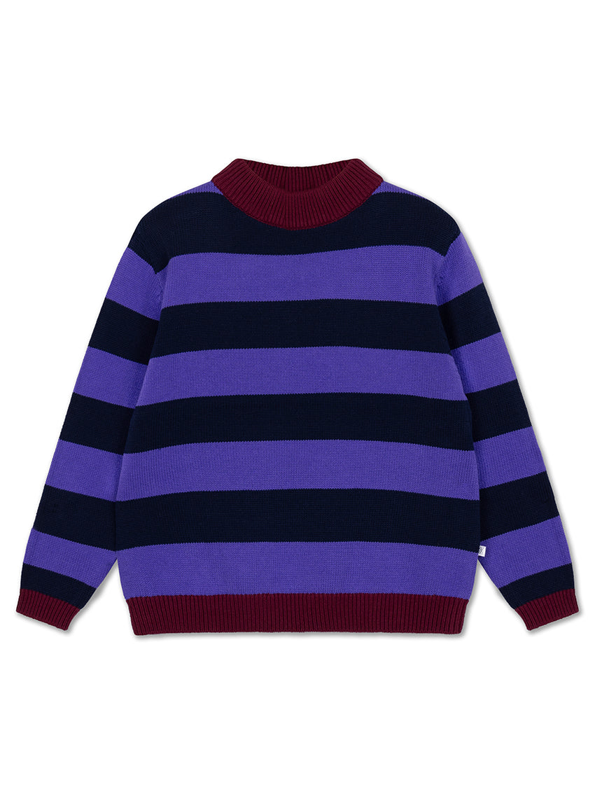 Knit Crew Sweater Orchid Blue Block Stripe