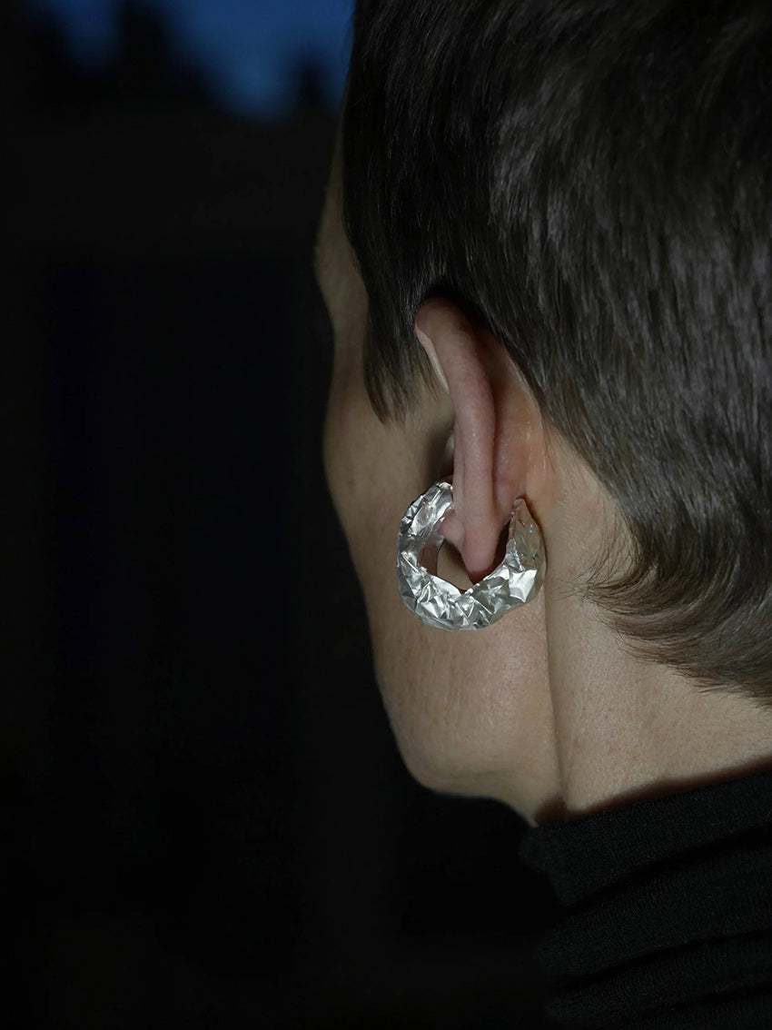 Crushed Earcuff Brass Silver Plated
