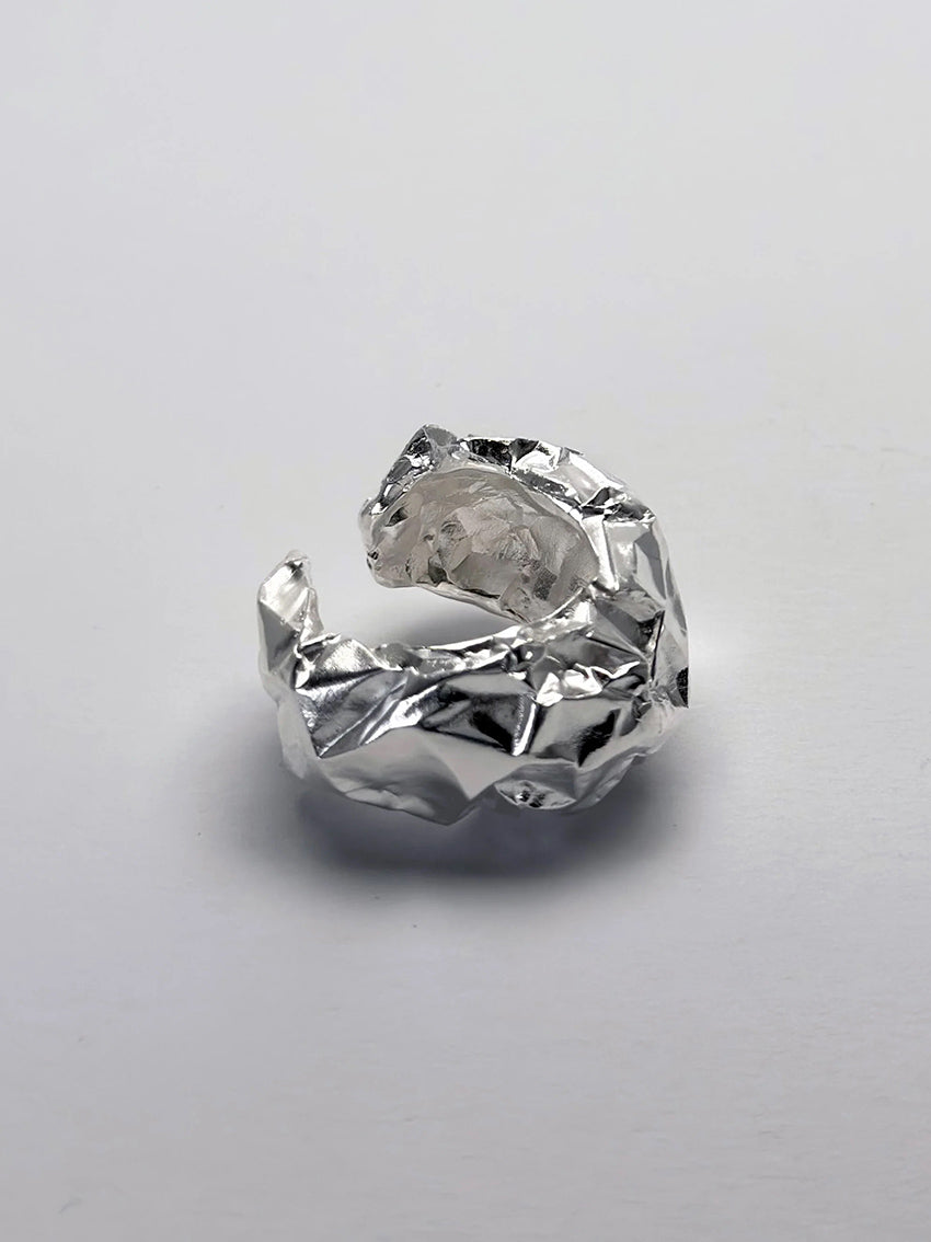 Crushed Earcuff Brass Silver Plated