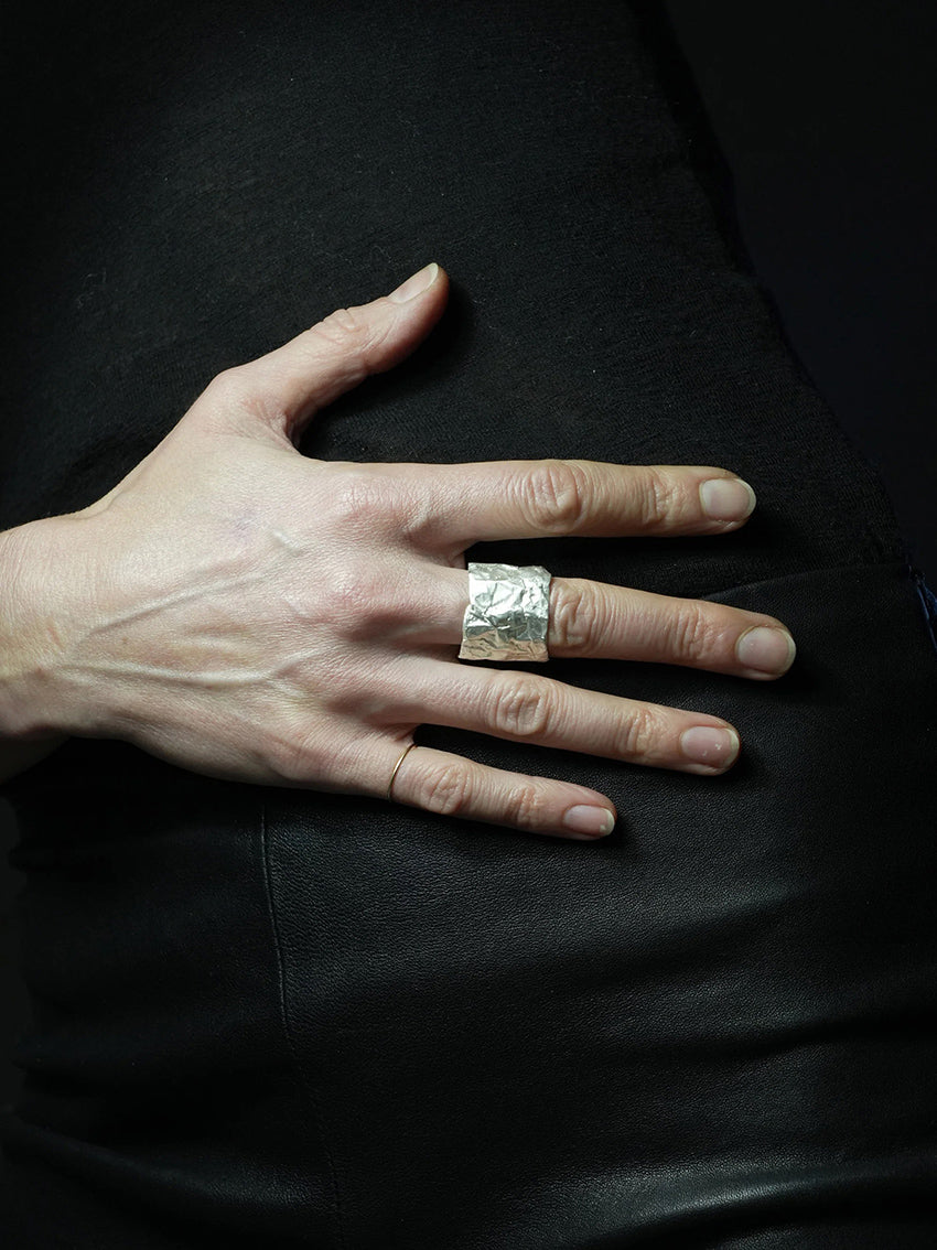 Crushed Ring Stripe Brass Silver Plated