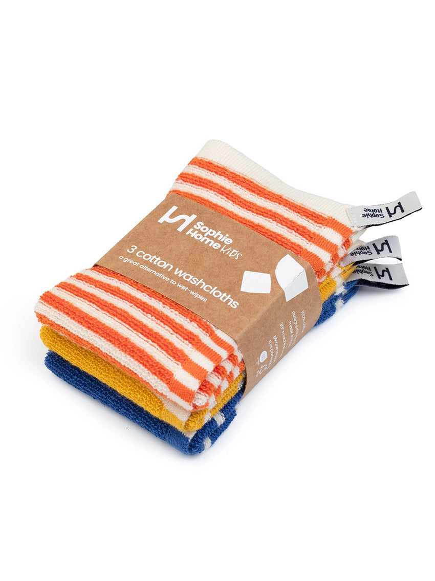 Re-Usable Kids Washcloths Striped Orange
