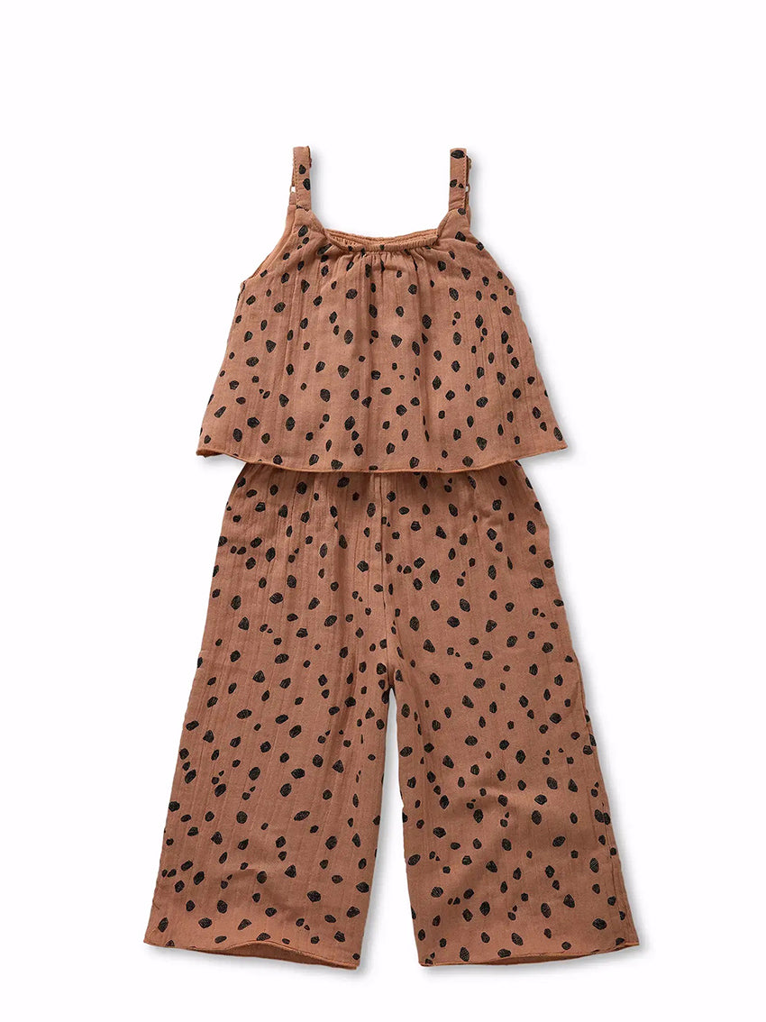 Muslin Jumpsuit Animal Print Camel