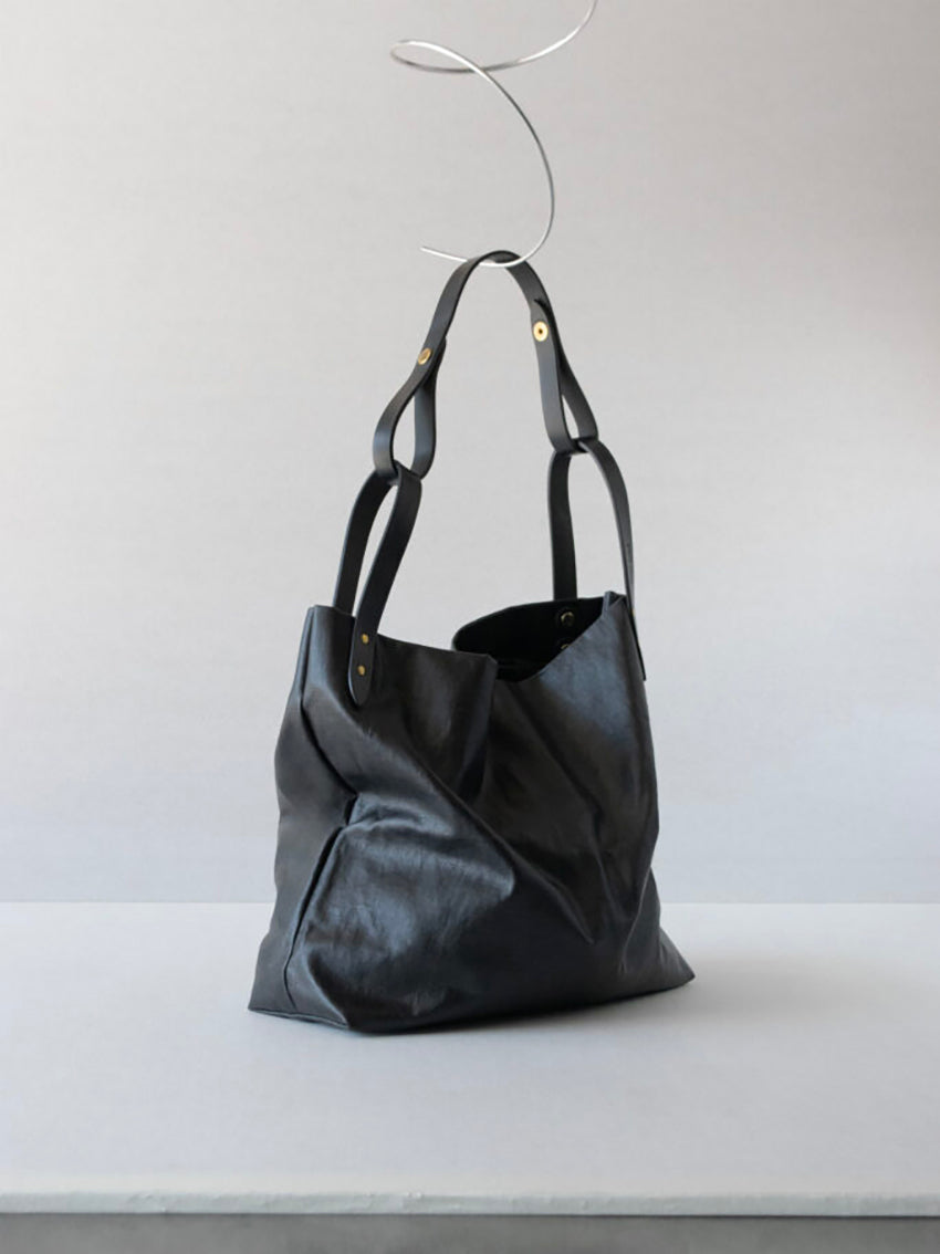 Sack 02 Gummed Linen + Calfskin Full Black