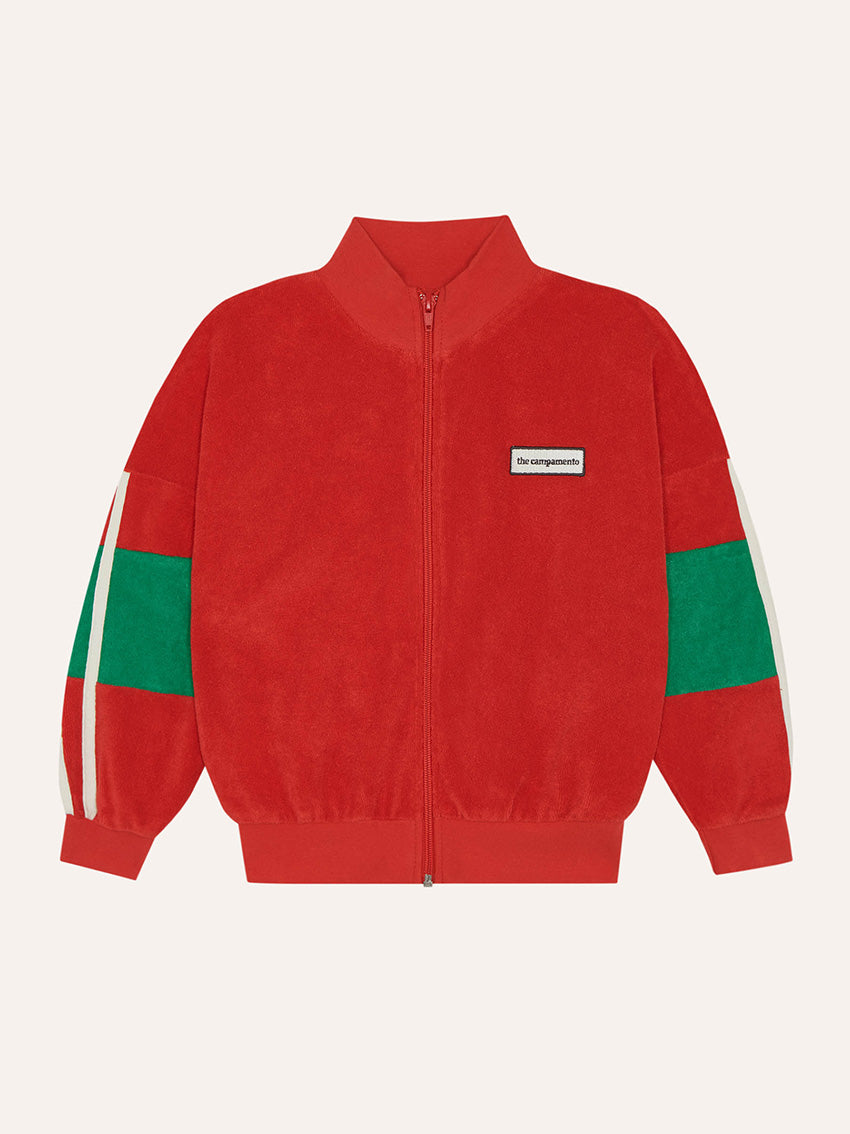 Red Color Block Zipped Sweatshirt