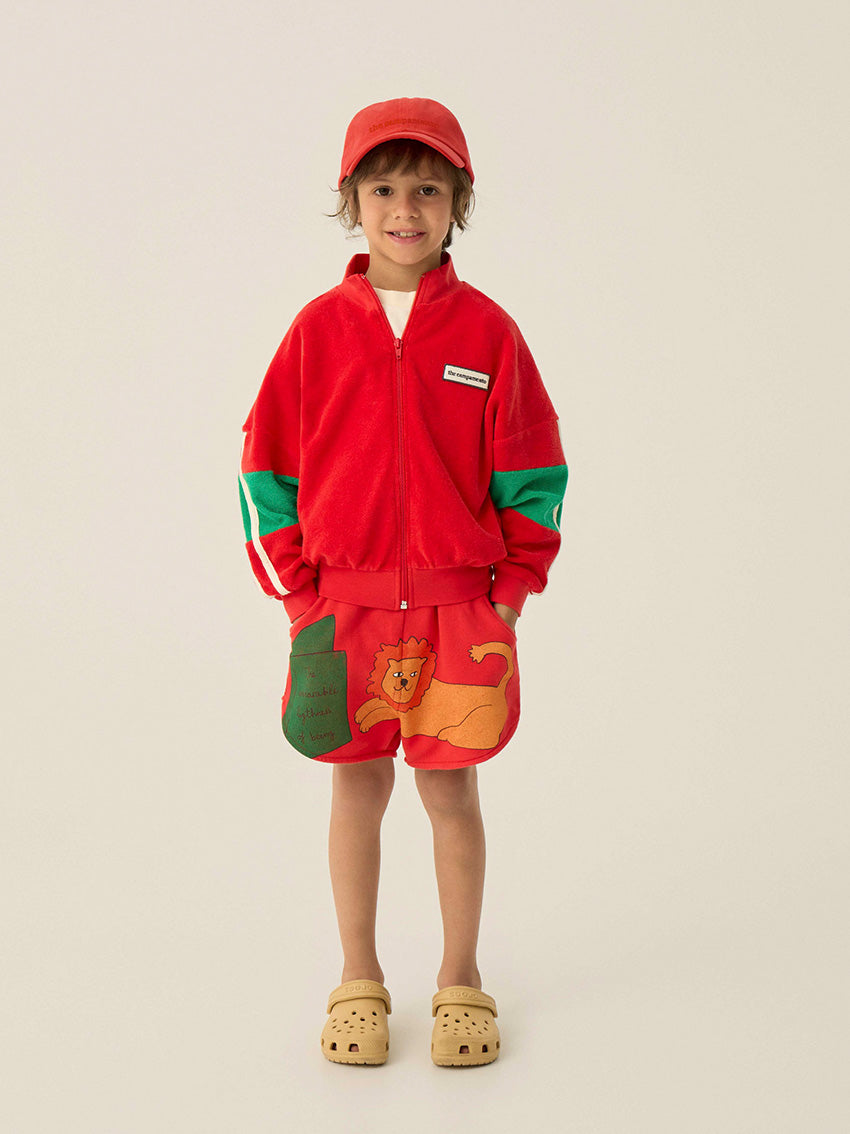 Red Color Block Zipped Sweatshirt