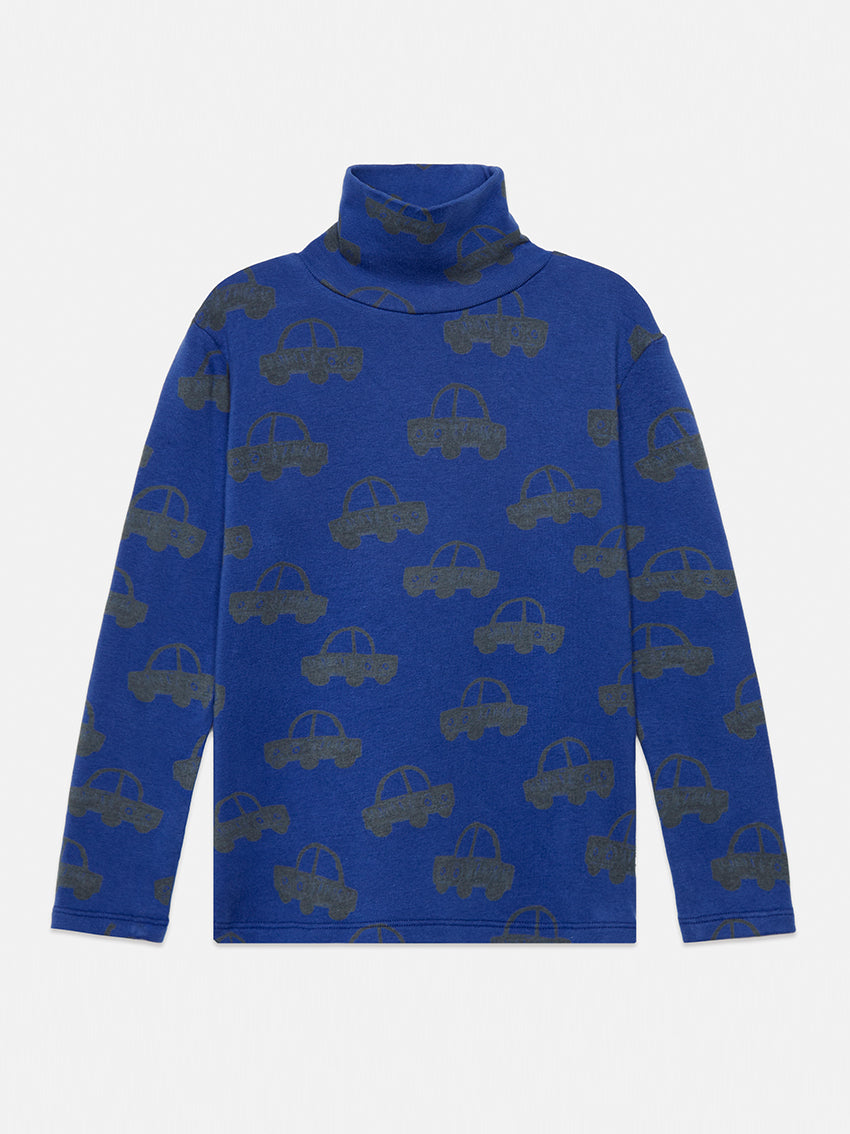 Cars All Over Fleeced Turtle Neck Dark Blue