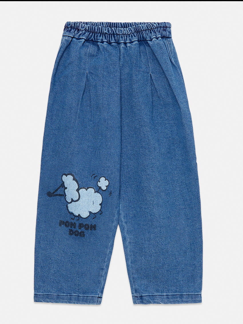 Pom Pom Dog Denim Pants  Blue