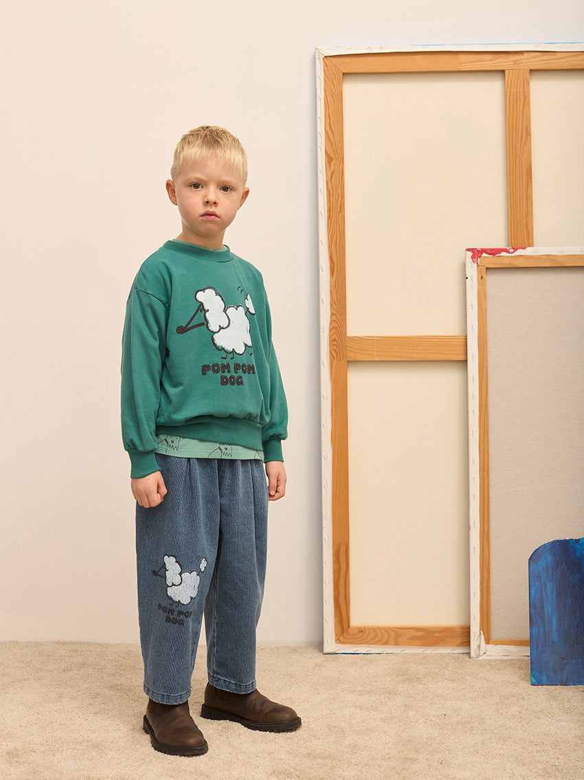 Pom Pom Dog Denim Pants  Blue