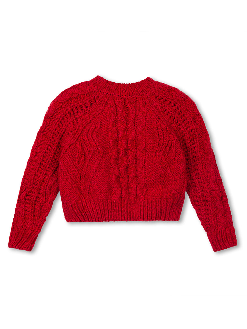 Mini Aran Knit Cardigan Ink Red