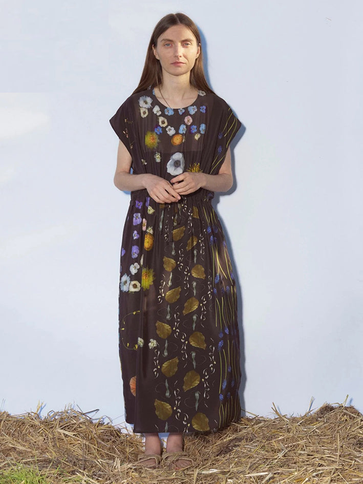 Simple Silk Dress Flowers on Black Print