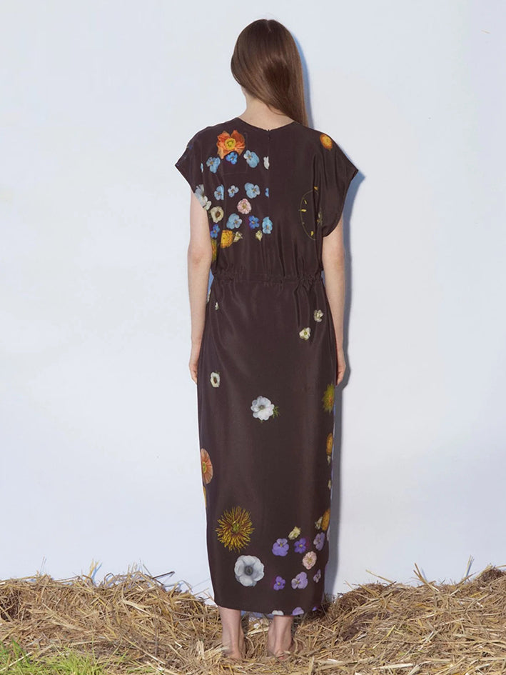 Simple Silk Dress Flowers on Black Print