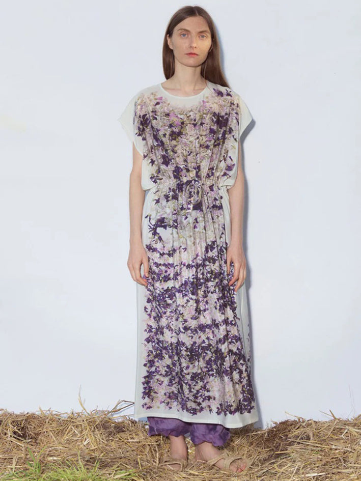 Simple Silk Dress Mallows Print
