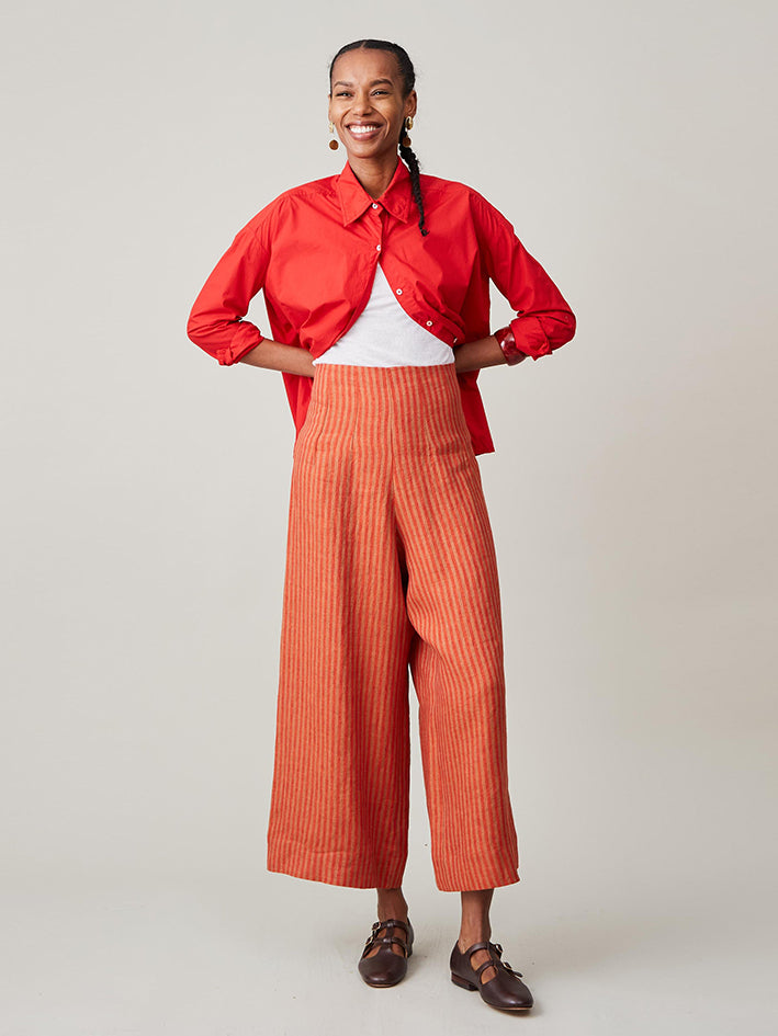 Ellis Pant Tomato Linen Stripe