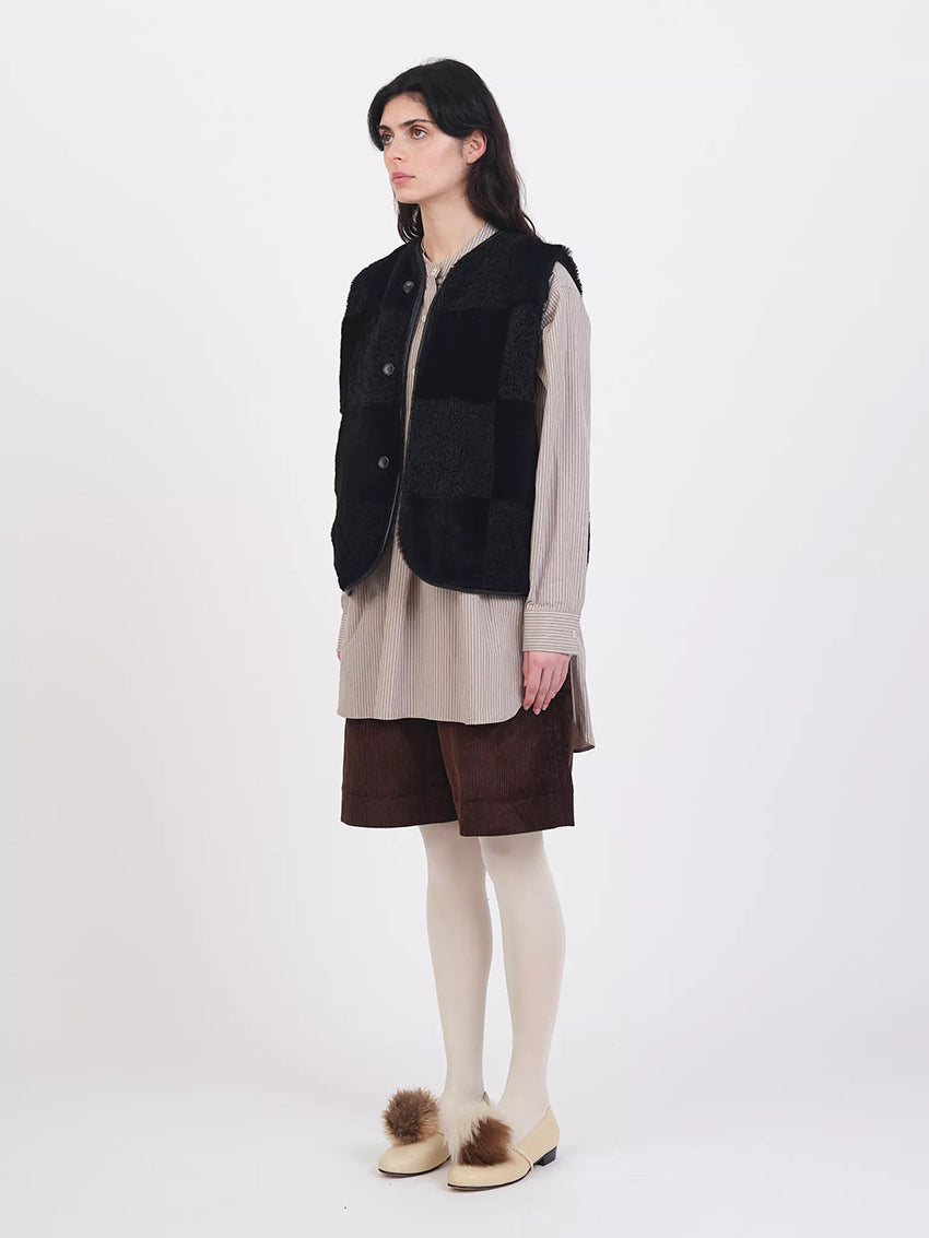 Suede Patchwork Check Ella Vest Black