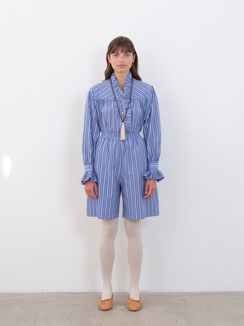 Japanese Mugwasher Stripe Hilda Short French Blue/ Ecru