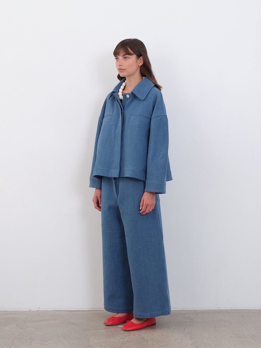 Japanese Washed Sashiko Wesley Jacket Light Blue