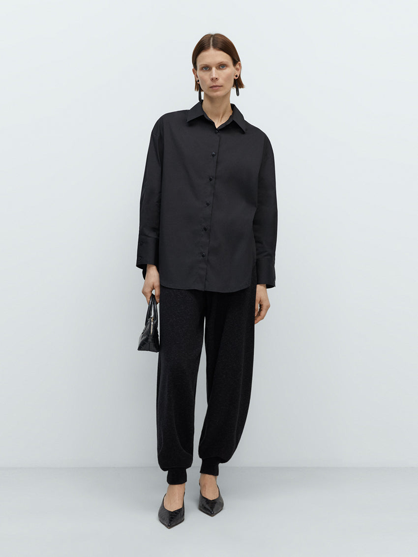 Flecked Cotton Pants Anthracite