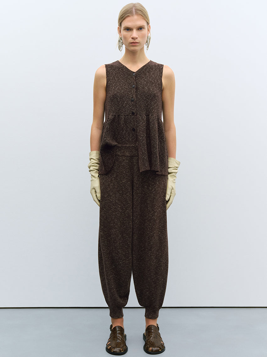 Flecked Cotton Pants Brown