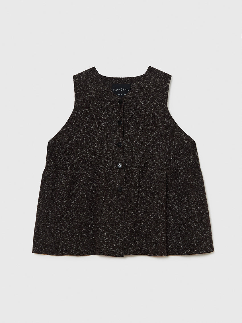 Flecked Cotton Peplum Top Brown