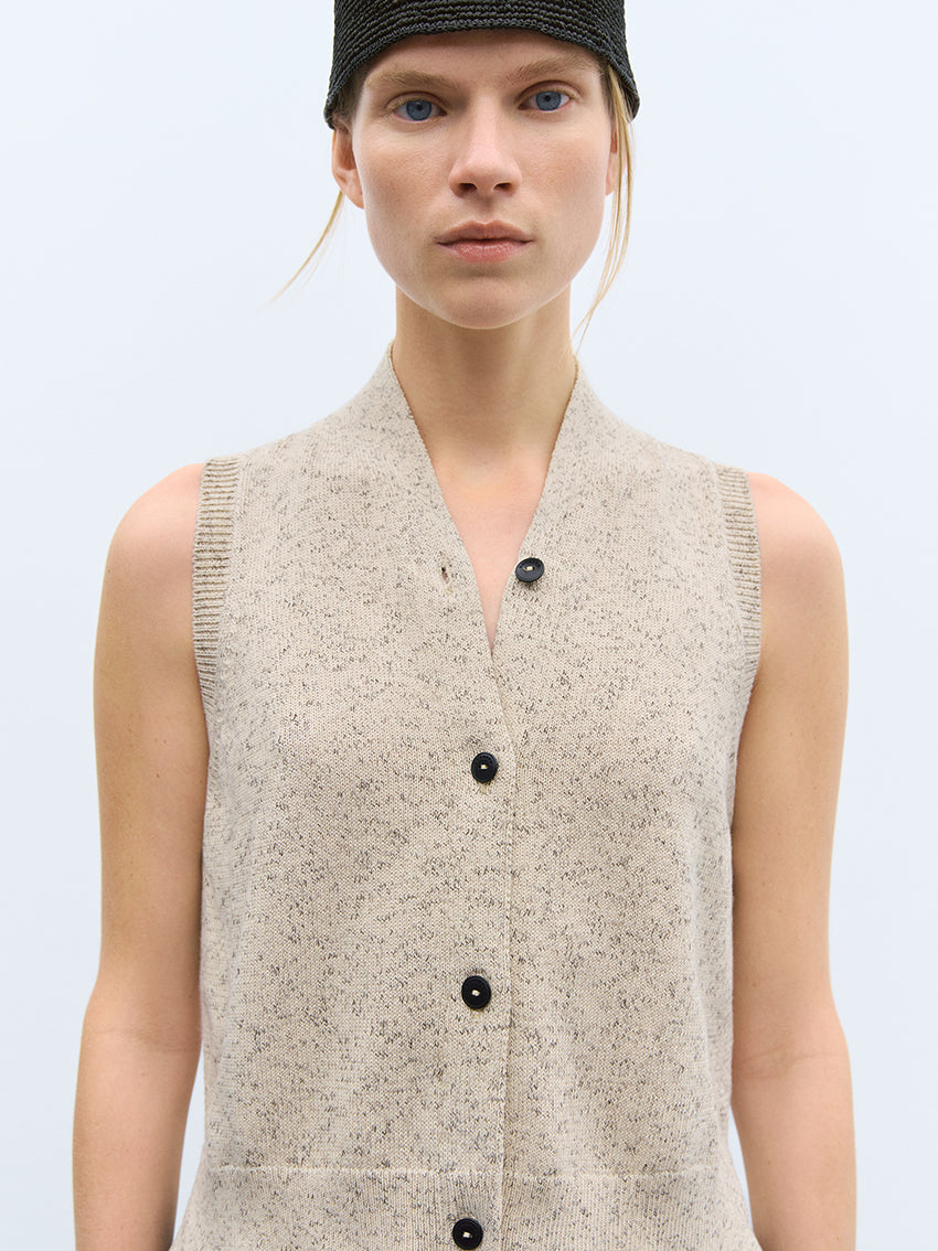 Flecked Cotton Vest Natural