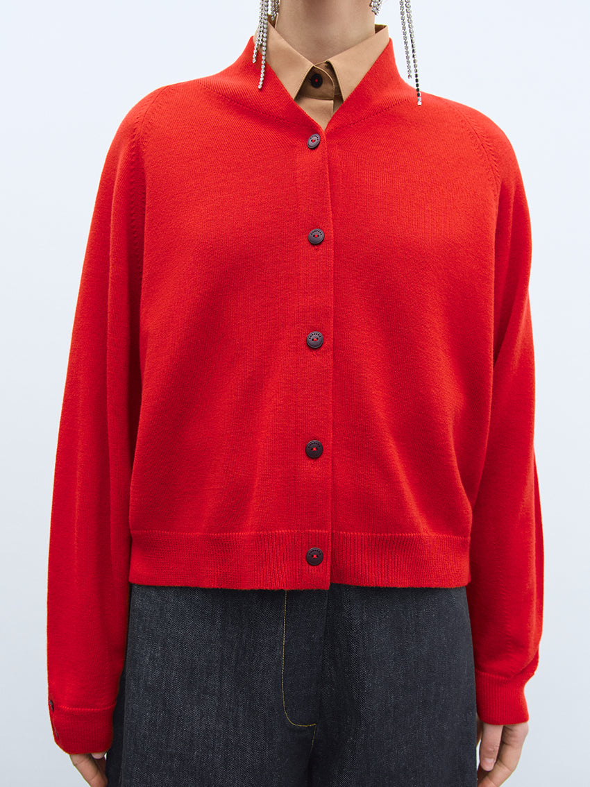 Merino Wool Cardigan Red