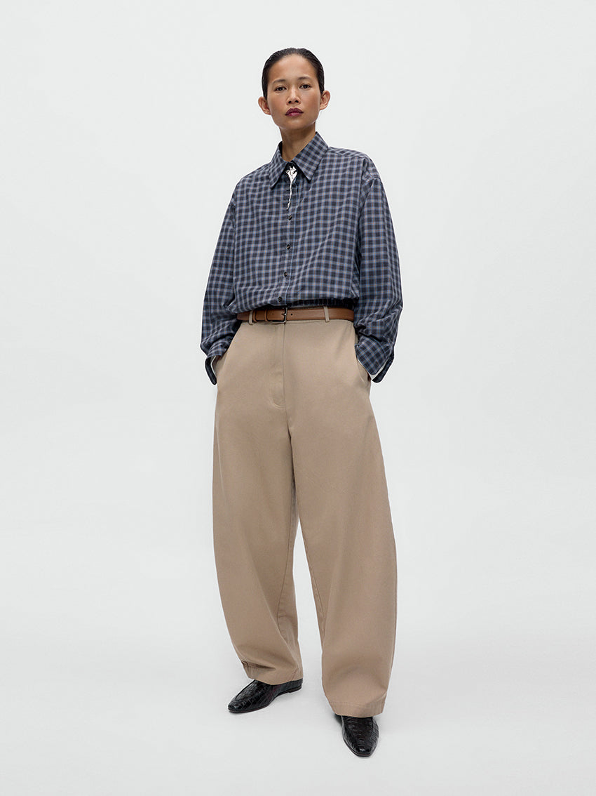 Cotton Curved Pants Camel