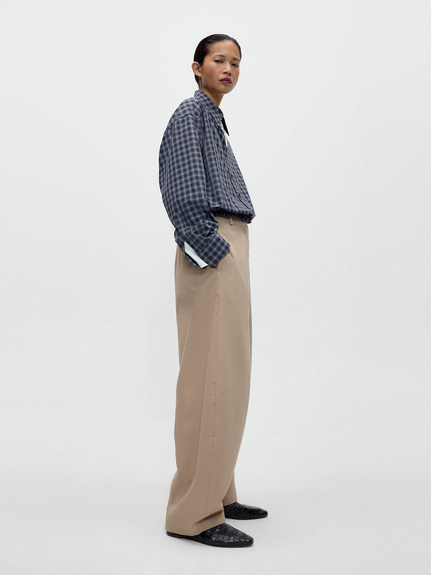 Cotton Curved Pants Camel