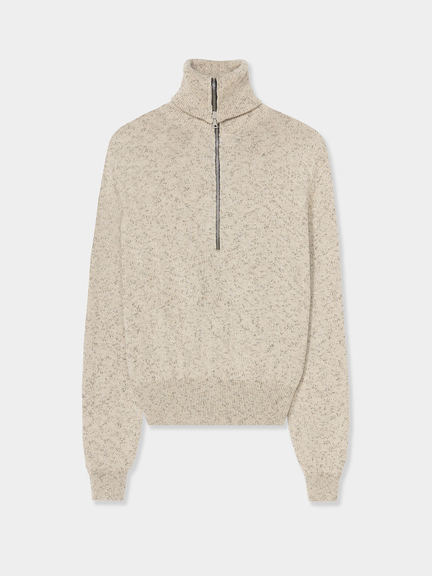 Flecked Cotton Zip-Up Sweater Natural