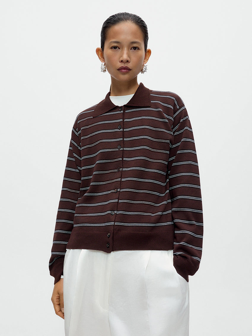 Organic Cotton Striped Polo Cardigan