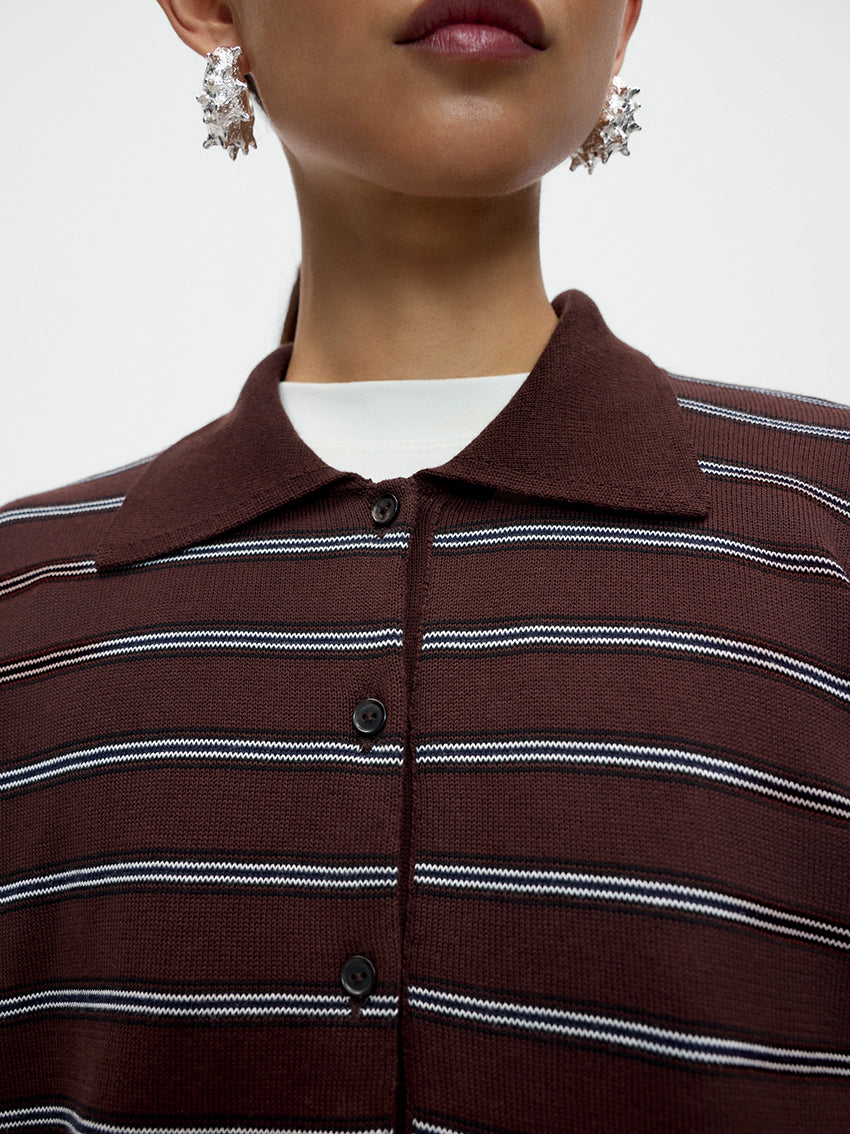 Organic Cotton Striped Polo Cardigan