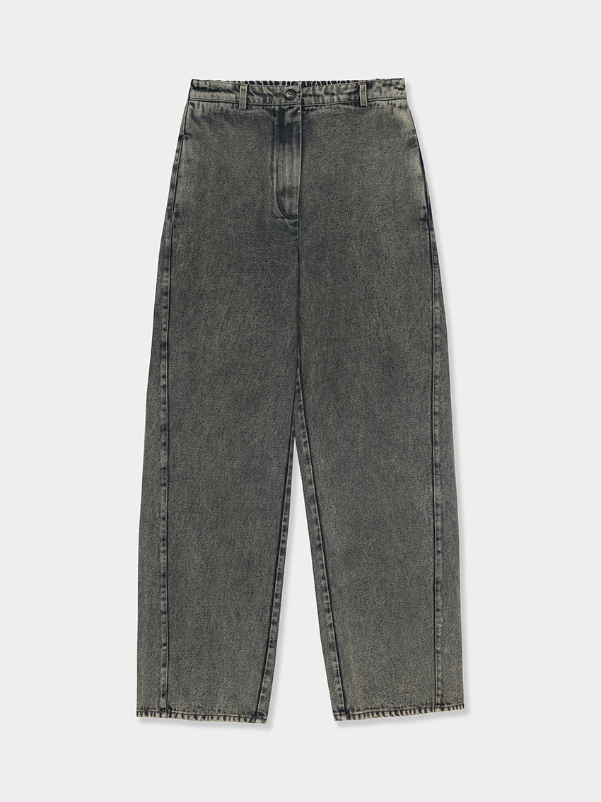 Washed Denim Straight Pants Grey