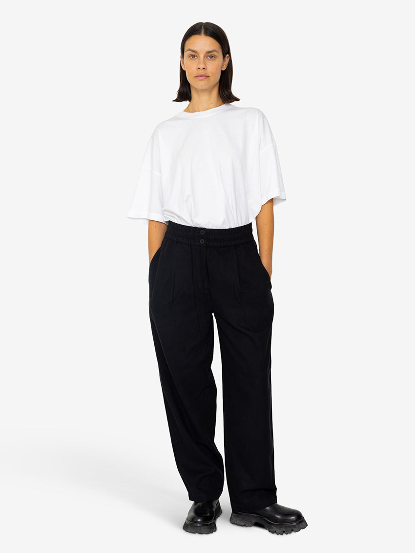 Drawcord Baggy Pants Soft Black Brushed Stripe