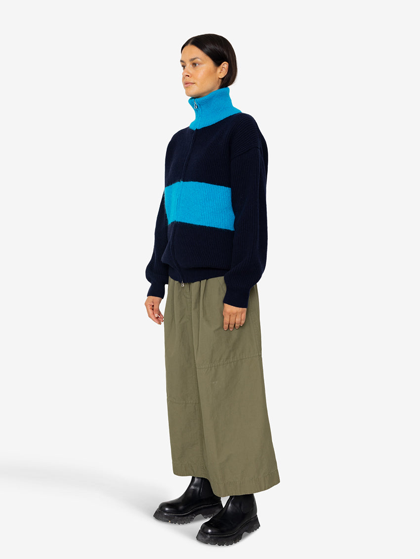 Zip Through Knit Jumper Navy / Cobalt