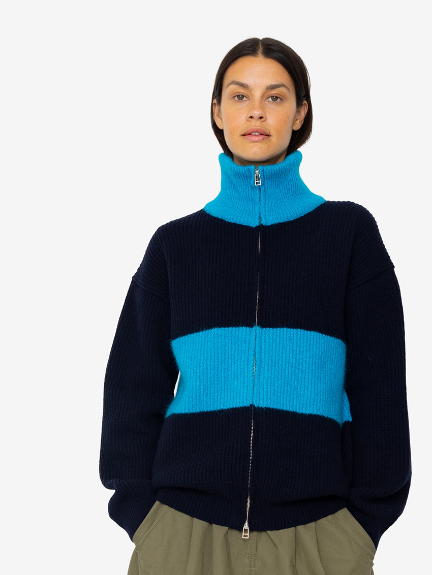 Zip Through Knit Jumper Navy / Cobalt