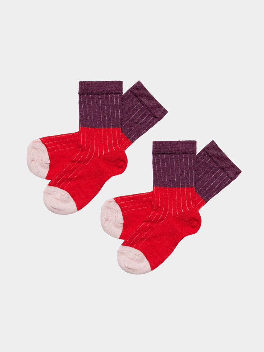 Contrast Rib Socks Classic Red