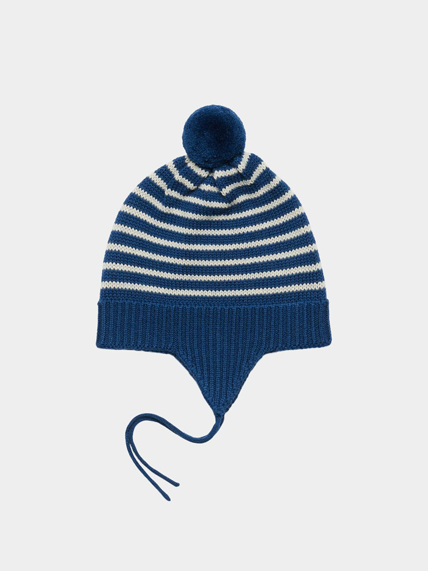 Baby Pompom Hat Deep Indigo/Ecru