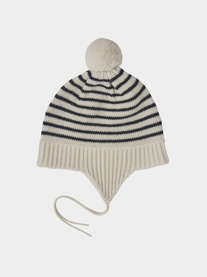 Baby Pompom Hat Ecru Dark Navy