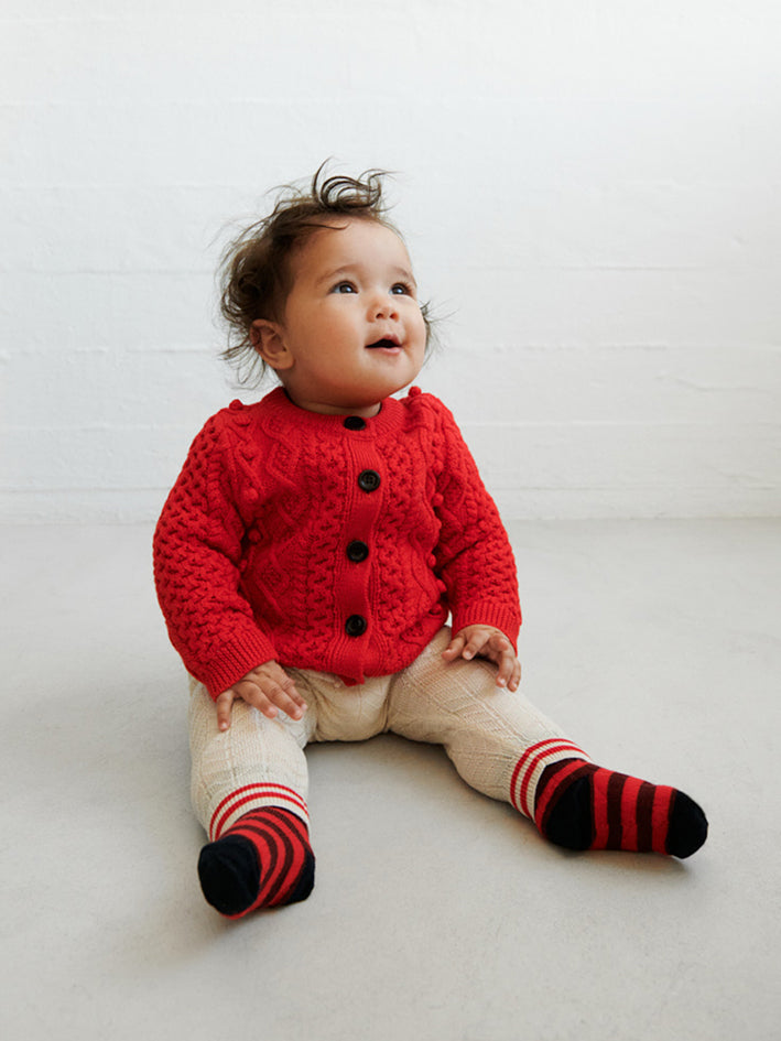 Baby Aran Cardigan Signal Red