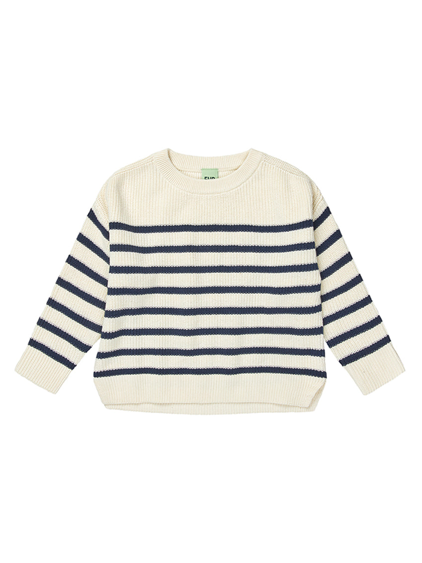 Rib Sweater Ecru/Dark Navy