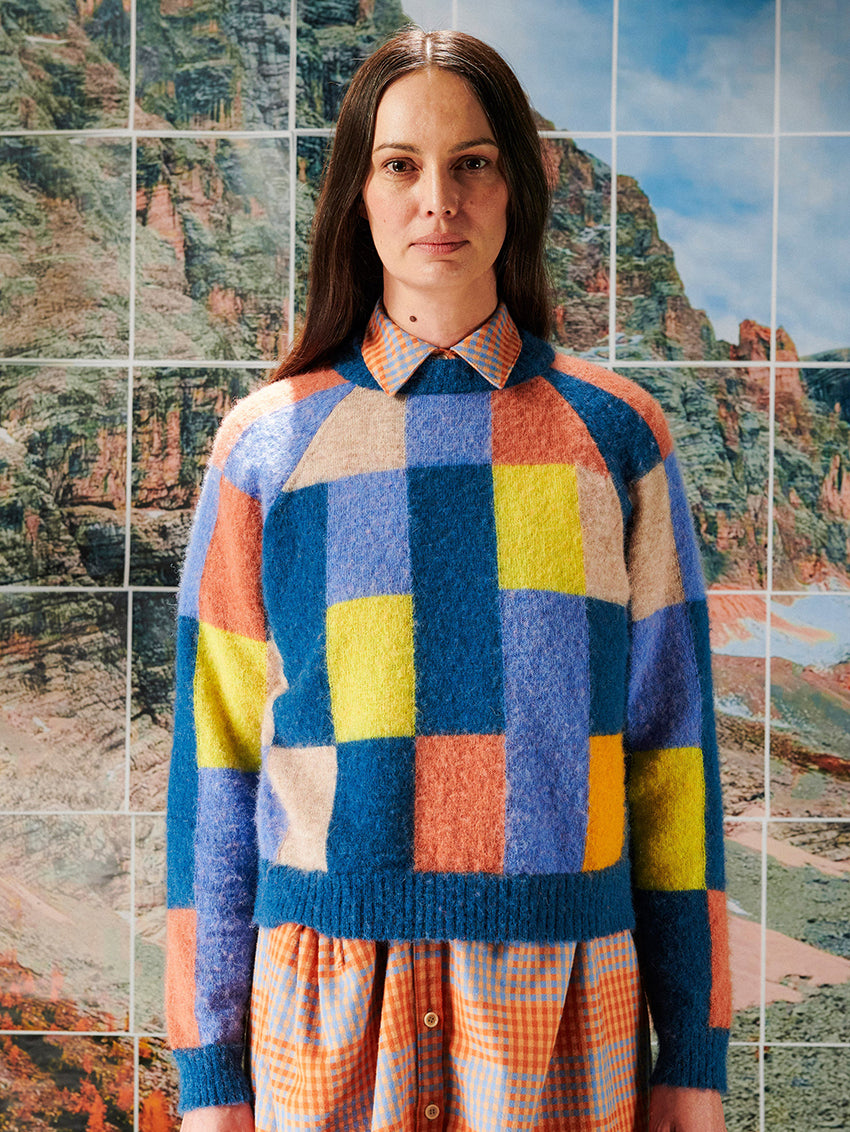 Brushed Mohair Sweater Multi Check