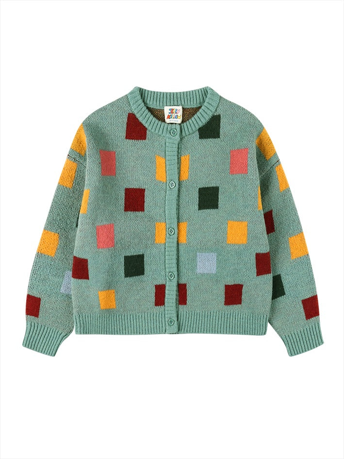 Square Block Cardigan Green