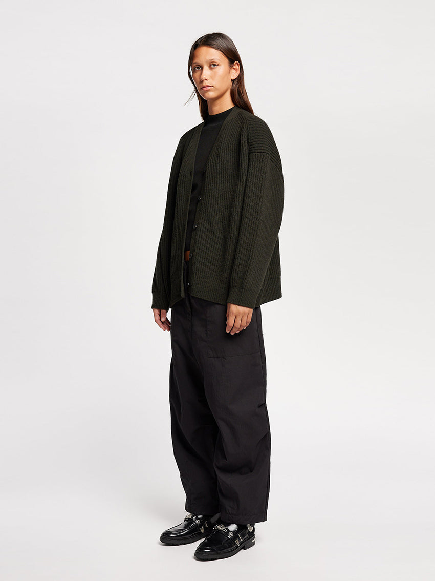Pause Ribbed Cardigan Darkest Green