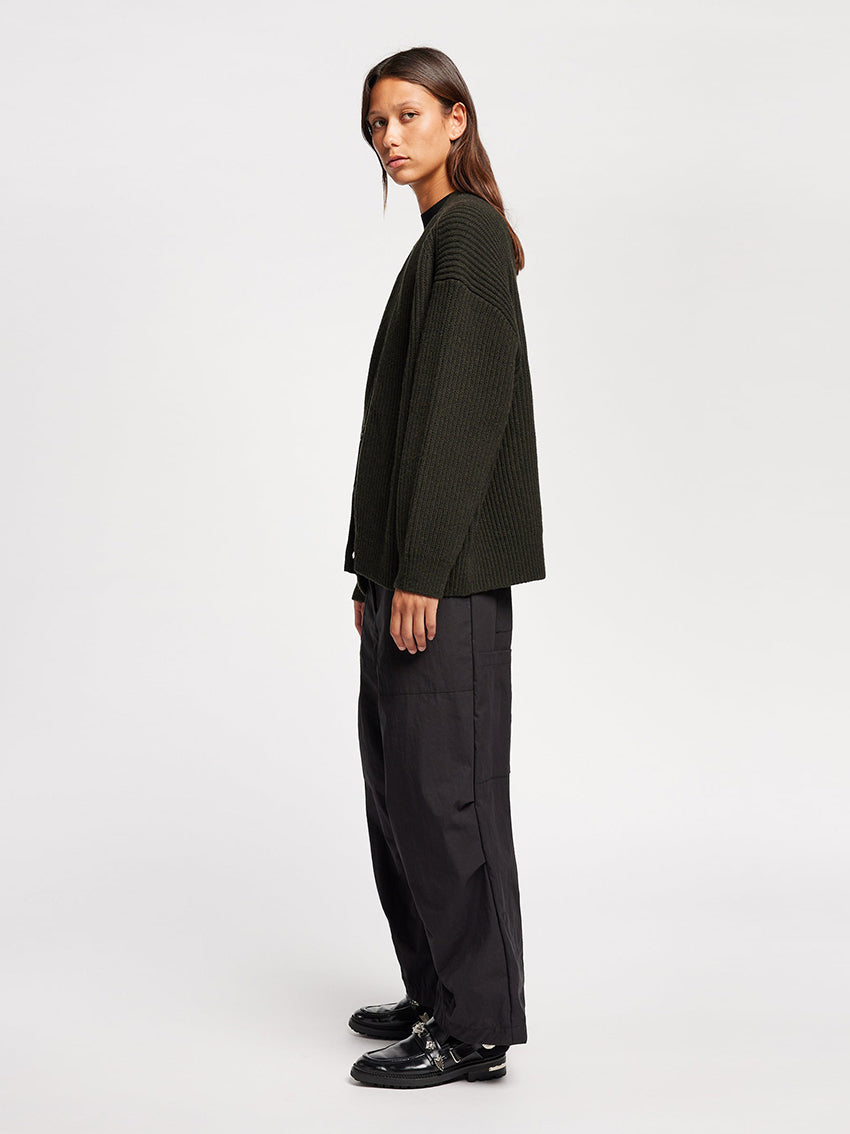 Pause Ribbed Cardigan Darkest Green