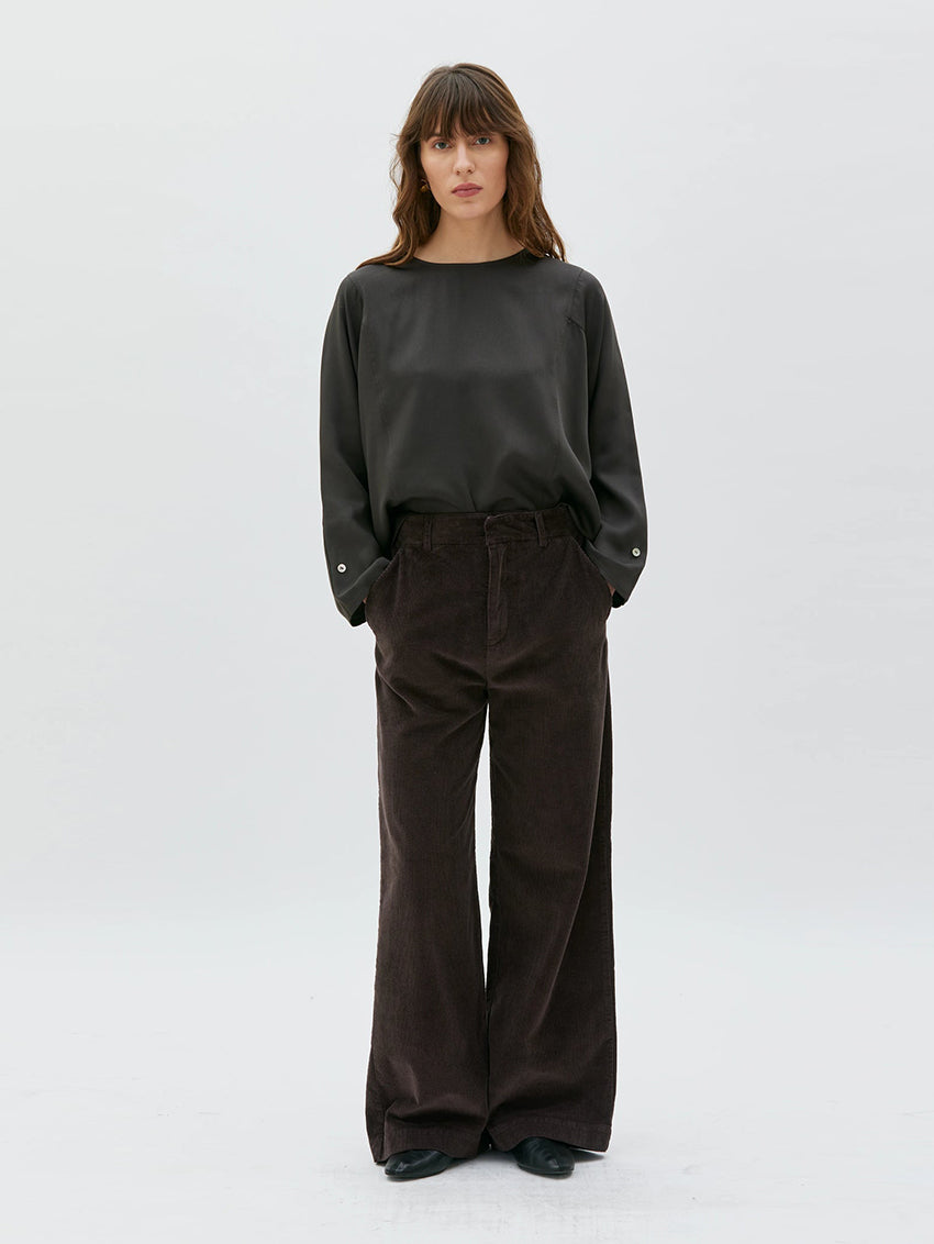 Aya Wide Leg Corduroy Trousers Cocoa Brown