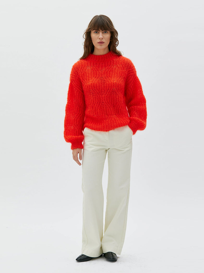 Dove Lace Knit Mohair Silk Sweater Poppy Red